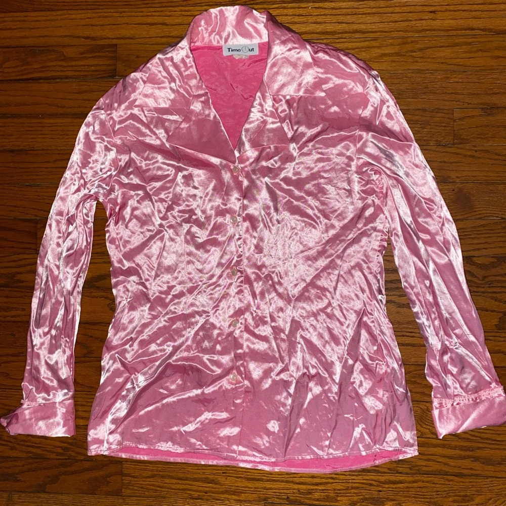 Vintage 70s/80s Retro Y2K Steampunk •Time Out•liquid pink Secretary Blouse Top M